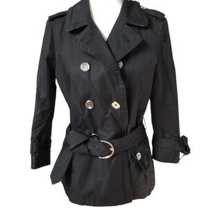 Coach Double Breasted Short Length Black Belted Trench Coat Jacket Small